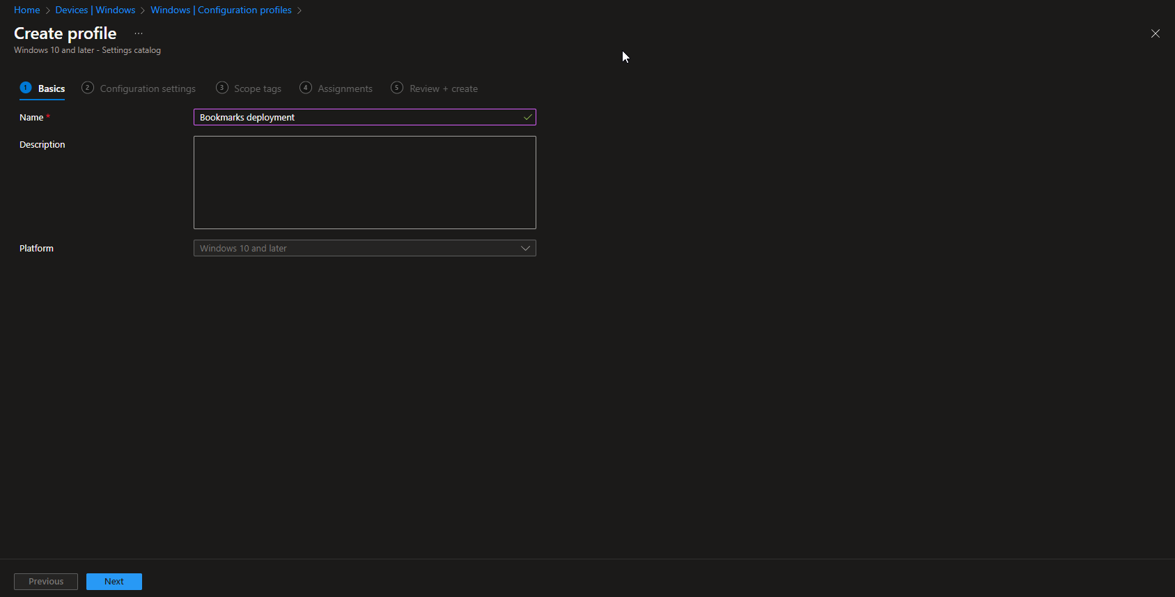 Naming the configuration profile